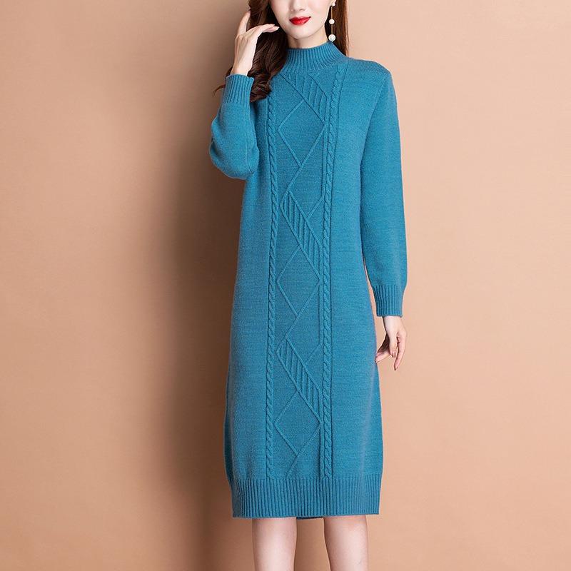 Thickened sweater women's autumn and winter knitted sweater skirt loose large size dress warm twist bottoming shirt