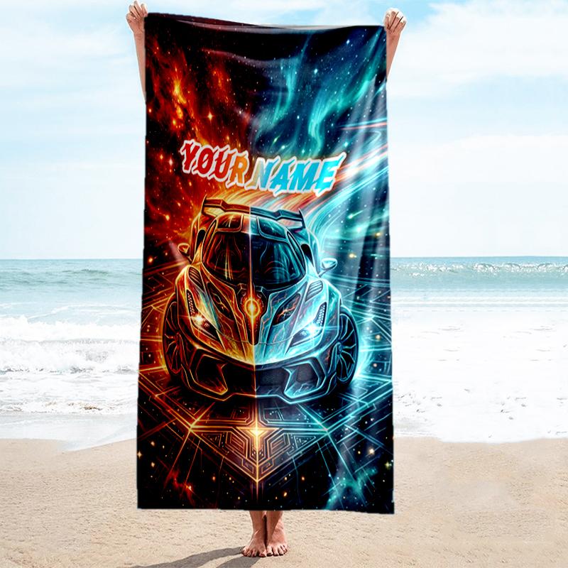 1PC Custom Name Space Fusion" Beach Towel Highly Absorbent And Sand-Resistant Towel for Swimming, Pool, Yoga, And Travel Lightweight