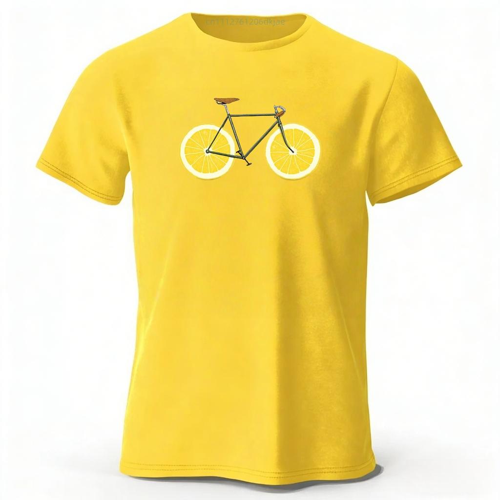 Summer Fresh Lemon Bicycle Pure Cotton T-shirt Men's Leisure and Entertainment Printed T-shirt Large Loose Sports Top