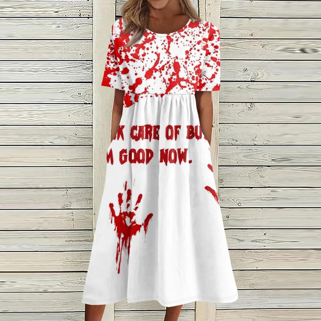 Summer Dress For Women Casual Printed Short-Sleeve Beach Swing Dress