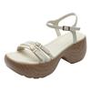 Thick-soled Slope Heel 7CM Sandals for Women with Open-toed Muffin Heel, Light and Not Tired Feet, Retro Roman Heightening Shoes for Women