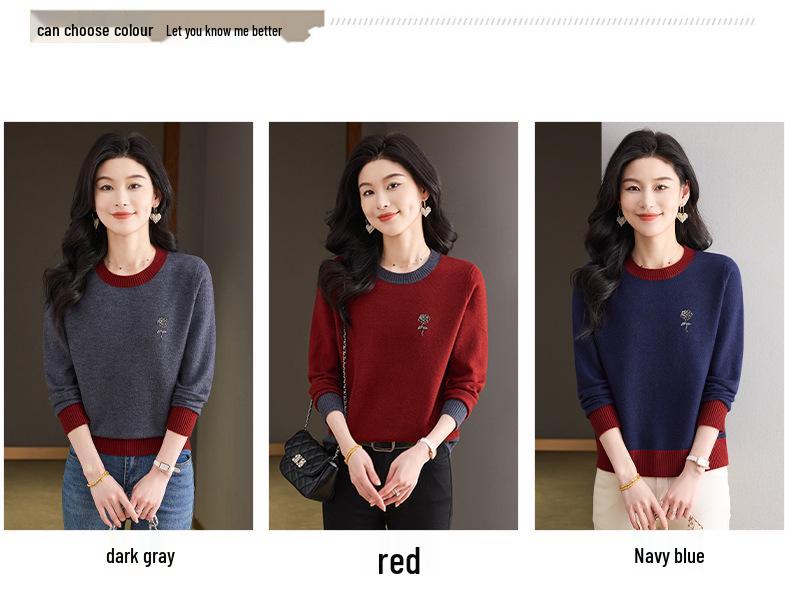 2025 Spring/Autumn Color Block Knit Women's Long Sleeve Sweater Jumper