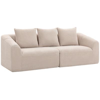 3-Zits Bank, Chenille Wolkbank Zonder Frame, Dikke Pocketvering Bekleding, Extra Brede Zitting, 3 Kussens, Beige