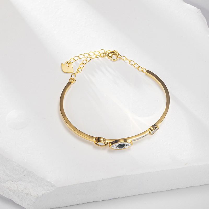 Titanstahl Böser Blick Charme Armband Damen Hypoallergen Gold- oder Tonfarbe Leicht 9g Modeschmuck