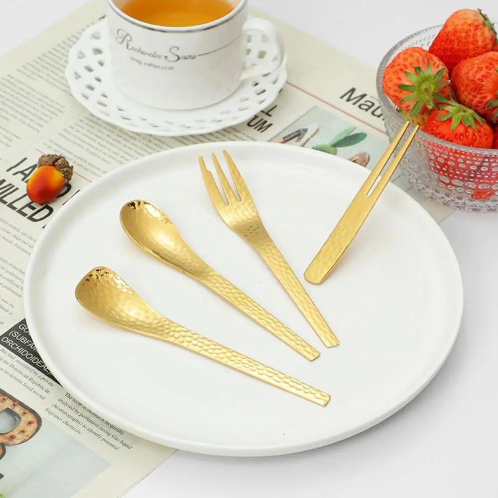 Creative 304 Stainless Steel Teaspoon Tableware Japanese Style Stirring Spoon Hammer Pattern Design Fruit Fork