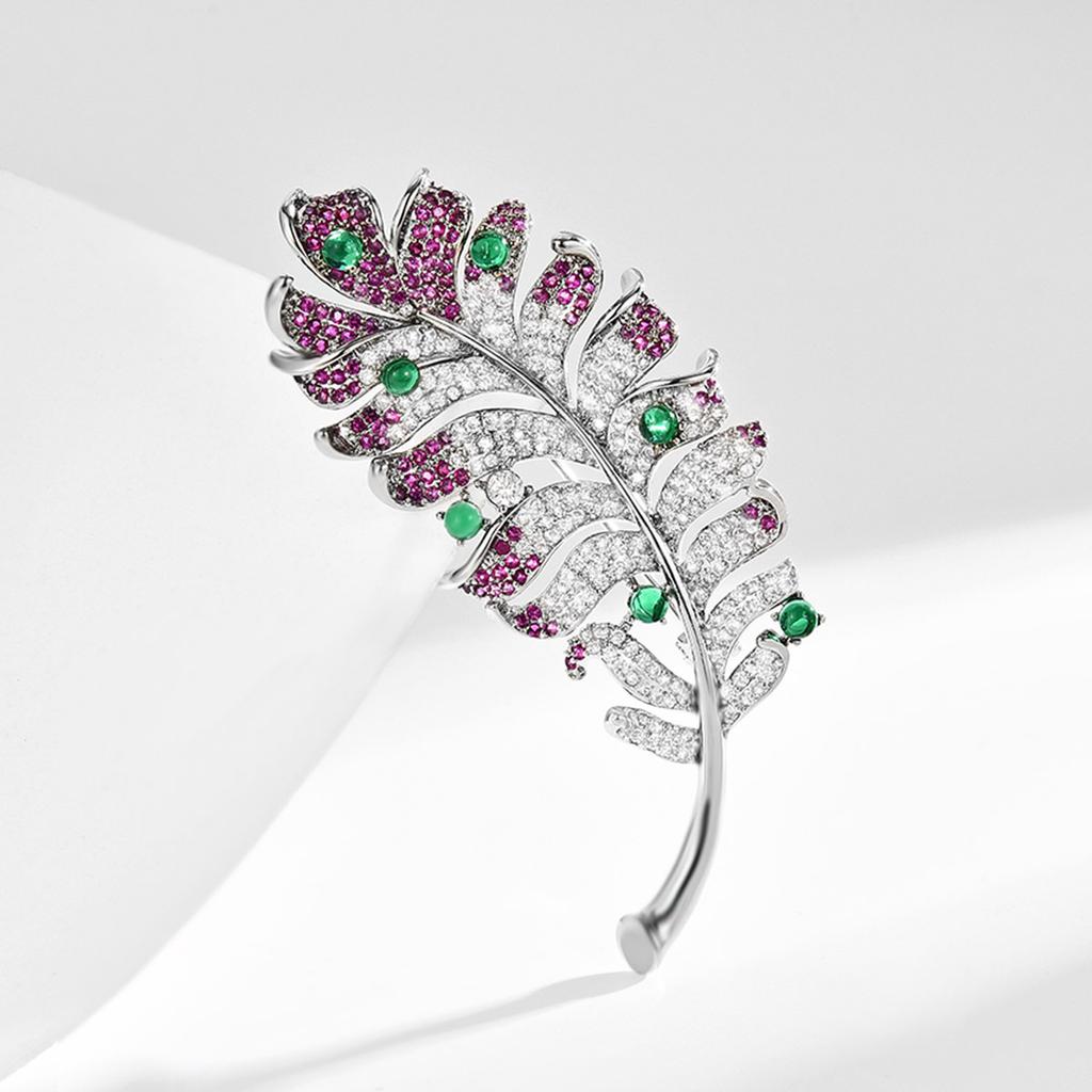 Women's Light Luxury Design Elegant Inlaid Zircon Feather Brooch Fashionable And Versatile Niche Design Brooch