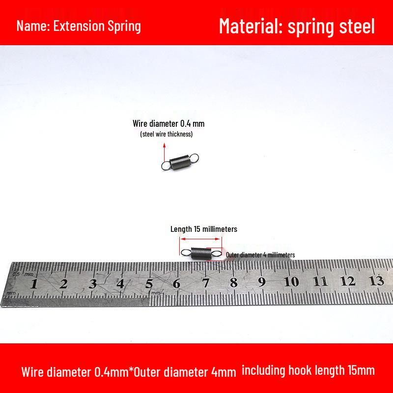 Micro Precision Extension Tension Spring Set with Hooks, 0.4mm Wire Diameter, 3-5mm Outer Diameter