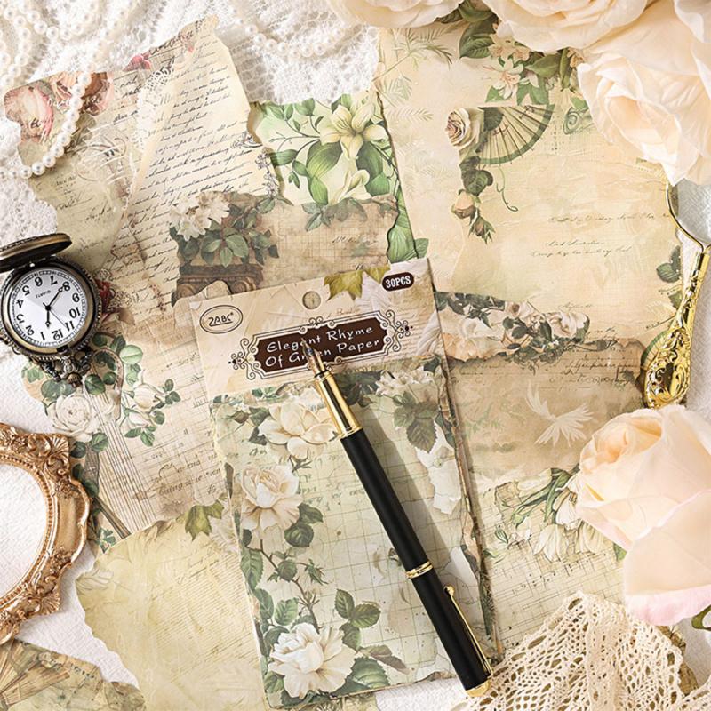 30-Sheet Vintage Flower Pattern Scrapbook Paper, Elegant Floral Designs & Smooth Surface, Easy to Cut for Handmade Cards