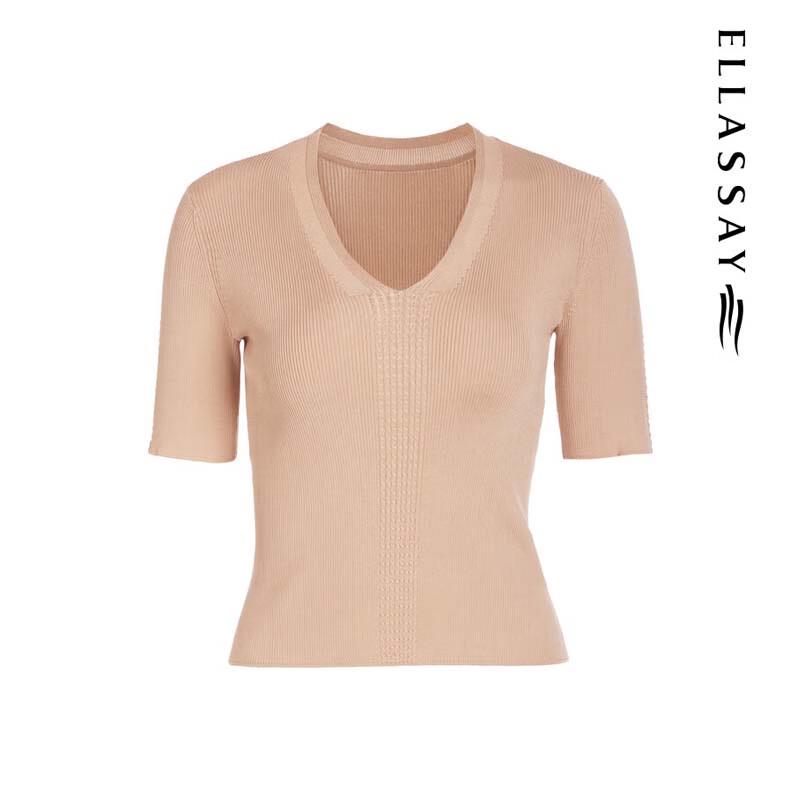 ELLASSAY Women's Slim V-Neck Knit Top