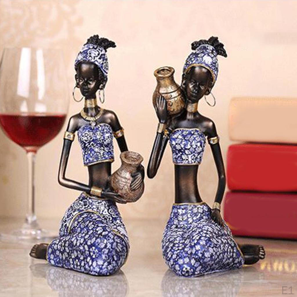 Resin African Female Figure Sculpture Tribal Women Statue for Decoration