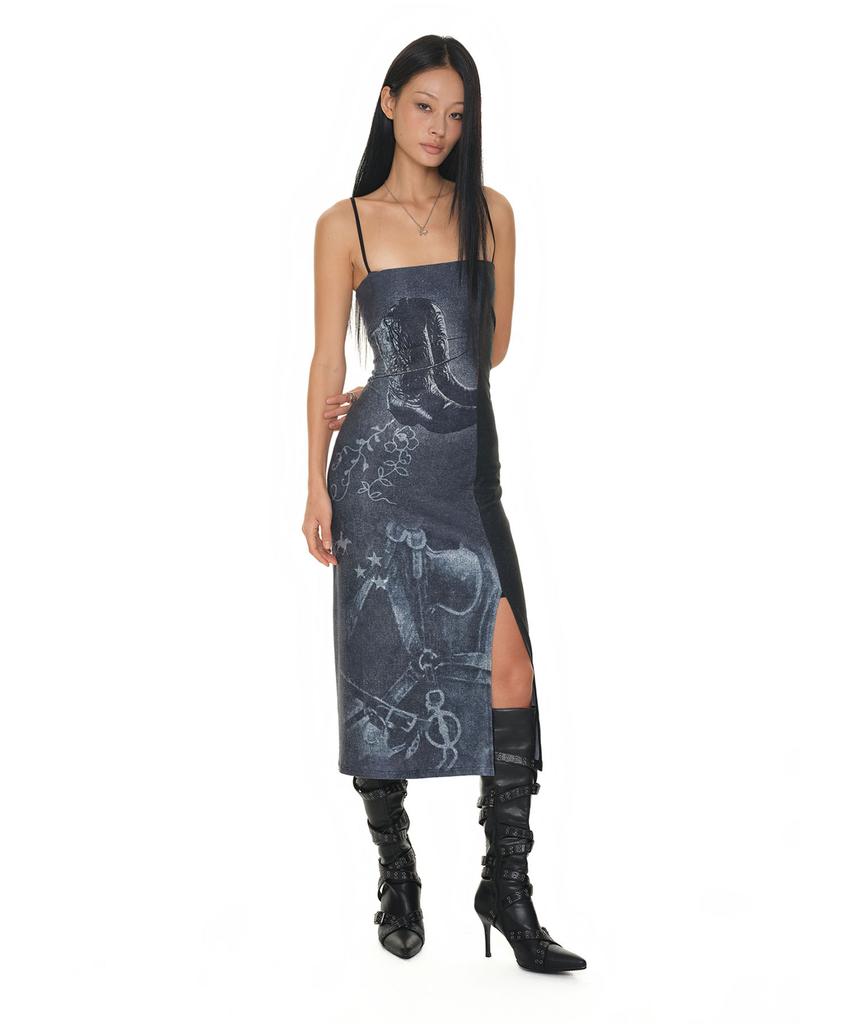 Too Much Tax Cowgirl Printed Dress Navy