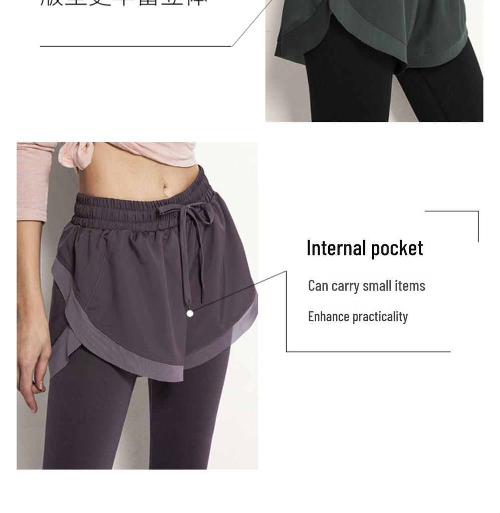 Breathable Sweat-Absorbent Faux Two-Piece Fitness Leggings for Yoga and Running