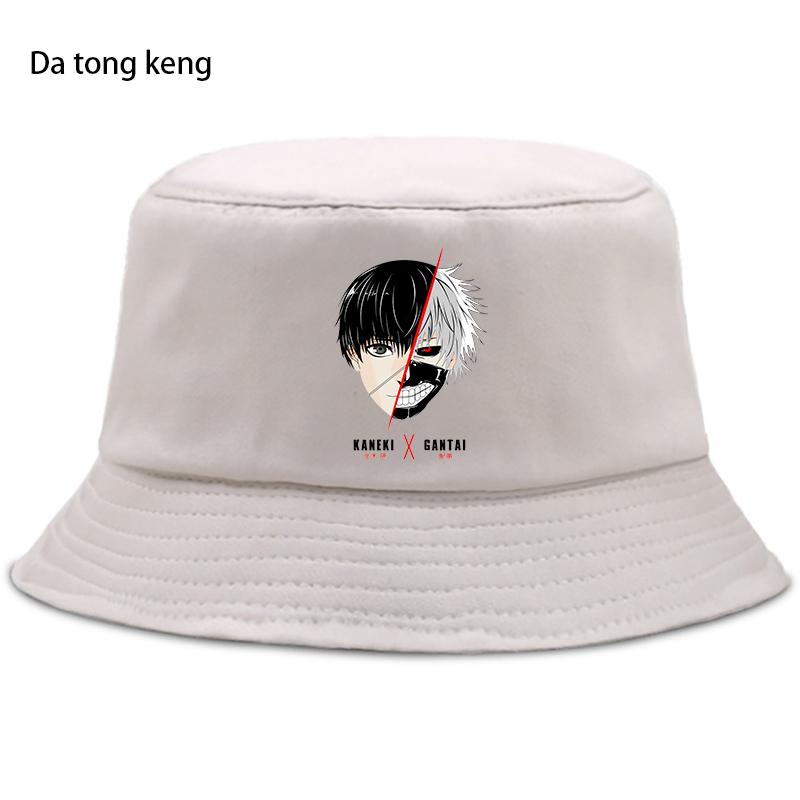 Tokyo Ghoul Japão Anime Engraçado Bucket Cap Casual Engraçado Chapéu de Sol Harajuku Algodão Bucket Hat Unissex Outdoor Protetor Solar Fishermans Hat