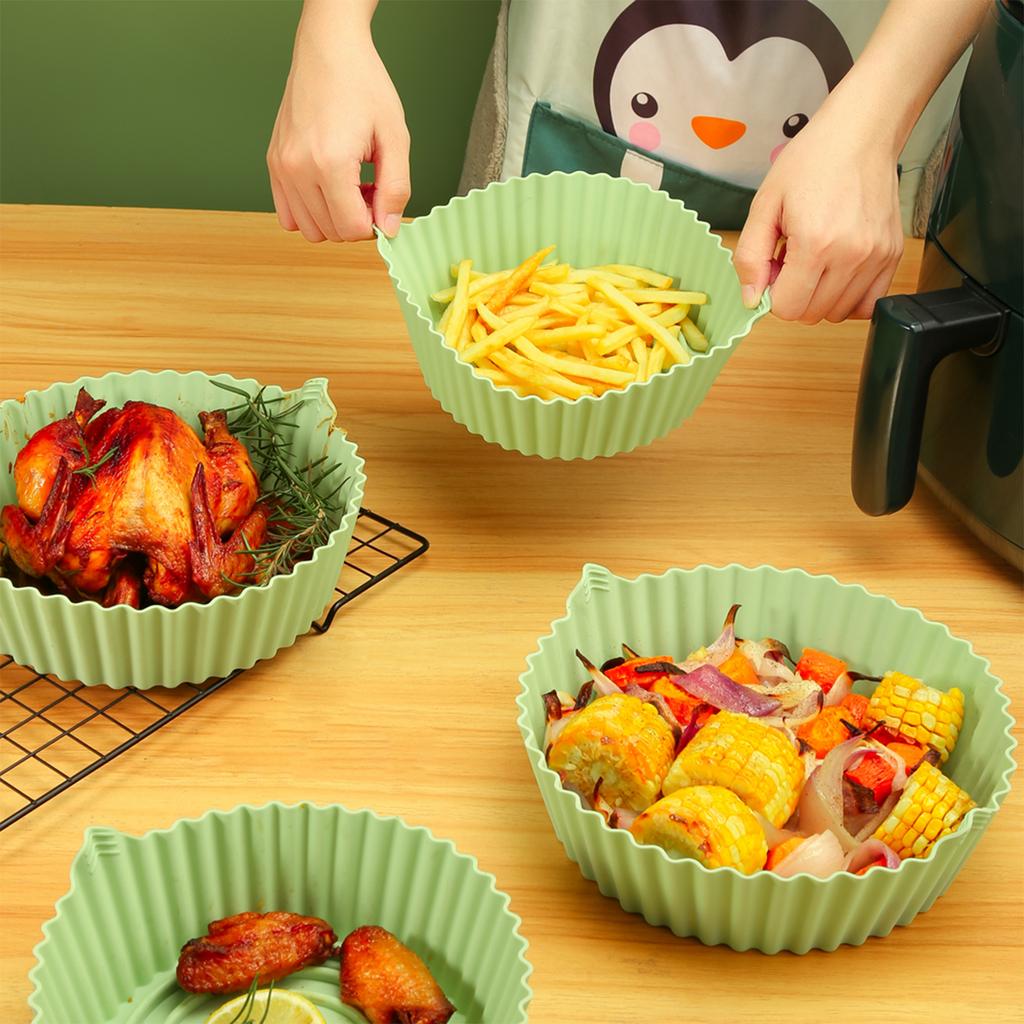 Reusable Silicone Air Fryer Liners Heat Resistant Non Stick Pot Holder Pad 19x22cm Red & Cyan