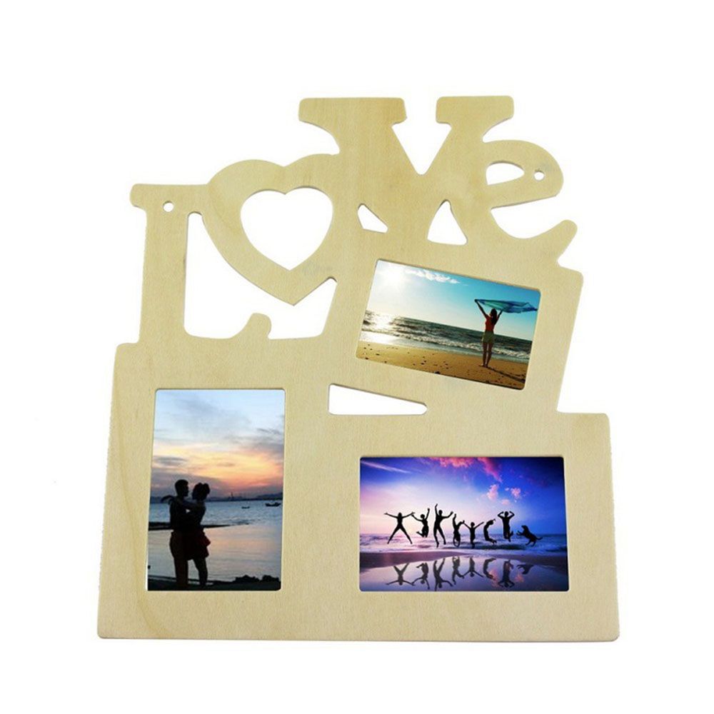 Family Art 3 In 1 Love  Rahmen Heart Shape Picture Holder Wooden Photo Frame
