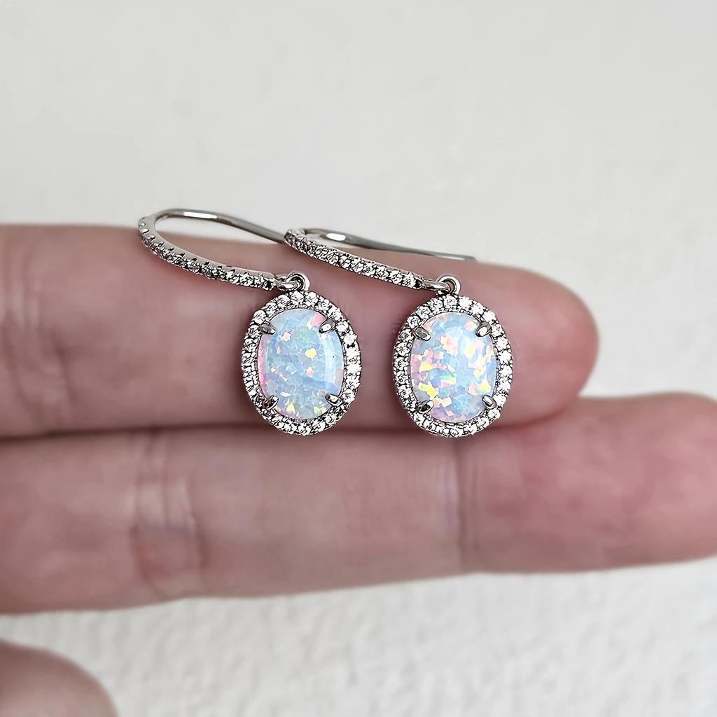 Popular Oval Opal Ear Hook Women's Micro-inlaid Zircon High-quality Kyocera Opal Opal Fashion Jewelry