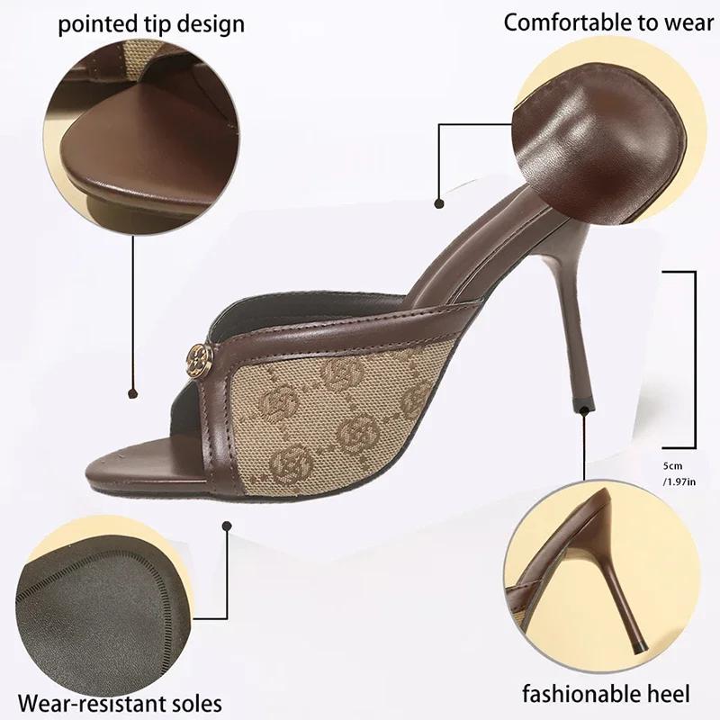 Fashion Rimocy Women Pumps Luxury High Heels Creative Metal Fittings Slippers Party Shoes Print Designs Trend Shoes Outdoor Dress Shoes