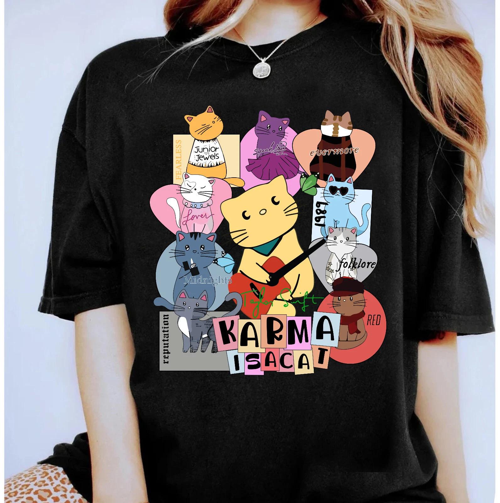 Karma Is A Ca100% Cotton T-shirt Mens Tees Top Cat Lover Unisex Adult Kid Shirt 3XL