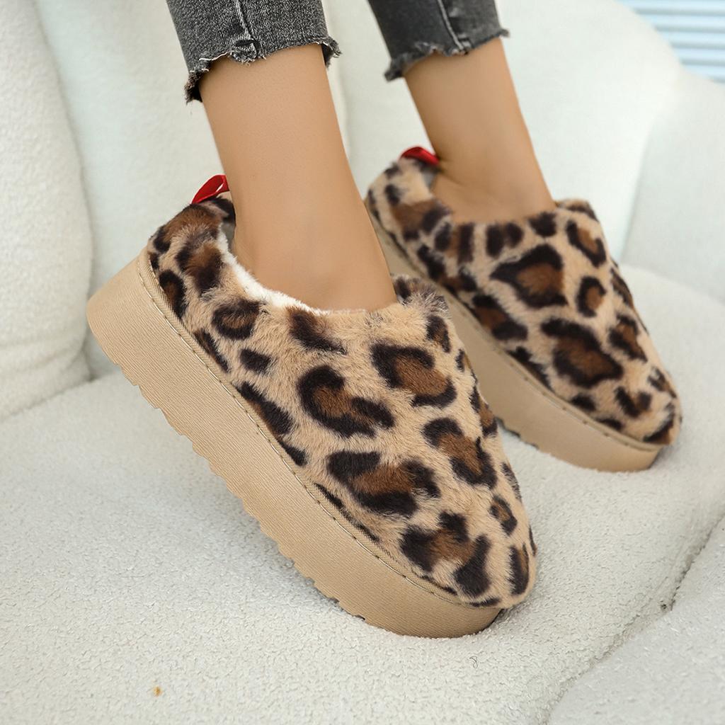 Women's Plus Size Snow Boots Casual Thick Sole Leopard Print Suede Warm Fur Fleece Outwear Cotton Shoes 36-41