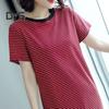 Women Casual Striped Middle Dress Short Sleeve Loose Round Neck Summer Lightweight Comfortable Office Beach Party Dress