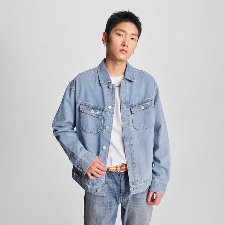 Comfortable Version Lapel Long Sleeve Jacket Denim Coat Men Jackets Light-Blue LMT0090125PN00FA06863