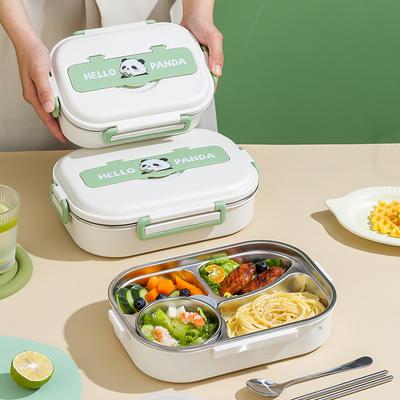 Stainless Steel Heat Preservation Bento Box Microwave Safe 2/4/5 Grids Lunch Container with Cutlery Set Panda for Adults Kids
