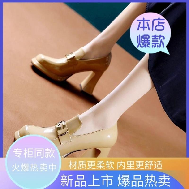 2025 Autumn New Metal Buckle Versatile Square Head Versatile Loafers Platform Thick Heel Waterproof Table Single Shoes Personality