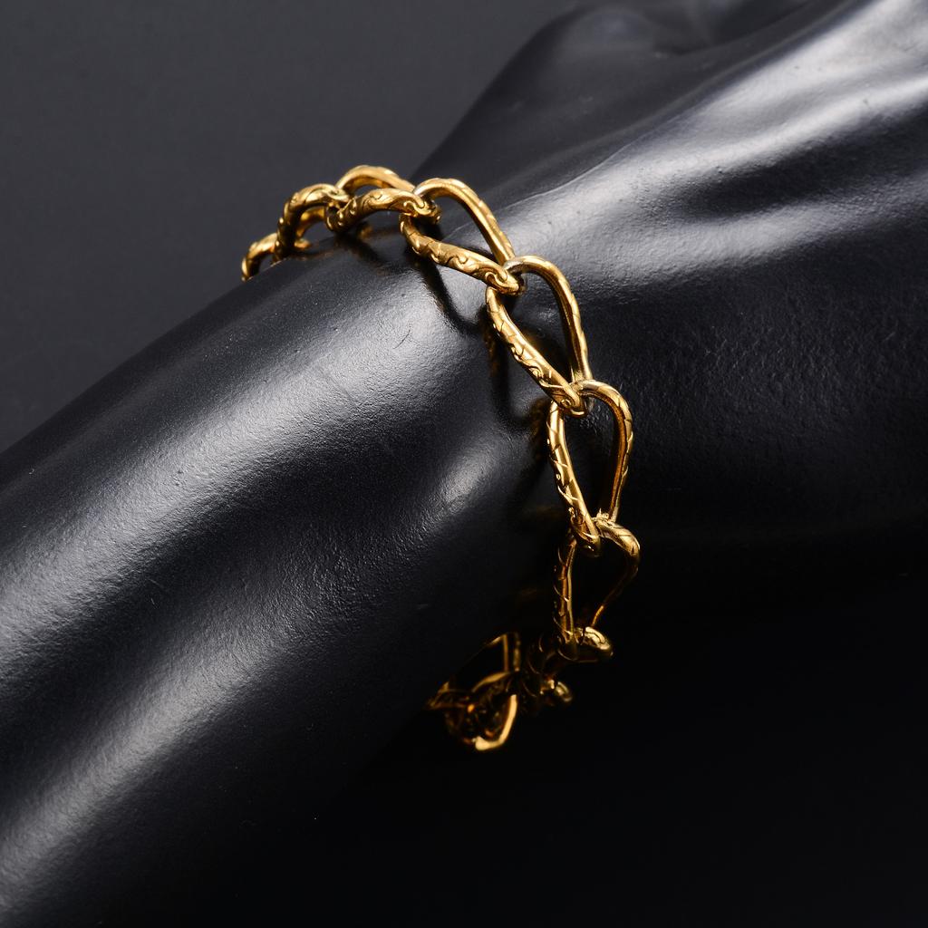 Punk Embossed Stainless Steel Link Chain Chunky Bracelet for Women Men Rock Boy Hand Ankle Chain Wristband Anklets Metal Jewelry