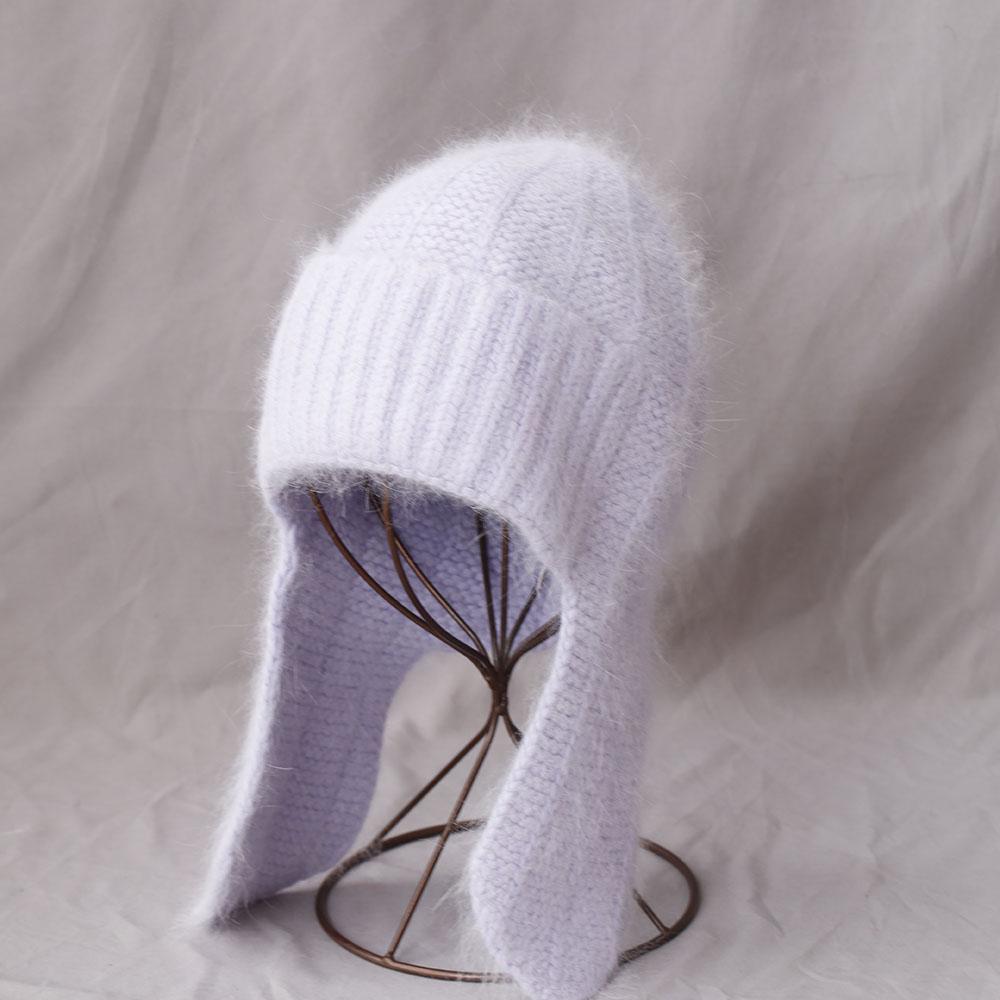 Fashion Women Winter Rabbit Fur Warm Hat Fur Ear Flap Cap Angora Knitted Hat Skullies Beanies Female Bonnet Woman Knit Cap