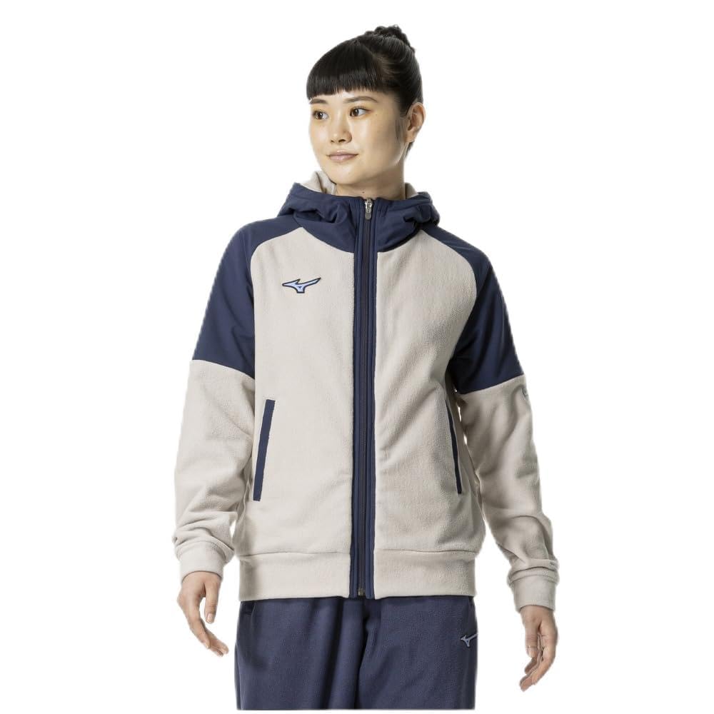Mizuno Waterproof Fleece and Training Cloud Beige x Pageant Blue Women's Hoodie, Water-Repellent Warm, Wear, 32MCB880,