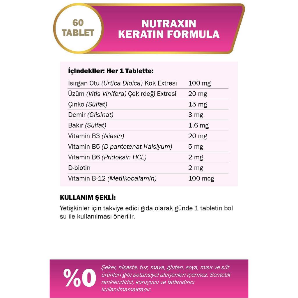 Keratin Formula 60 Tbl – Haarpflege Vitamin Kollagen Keratin Biotin Zink L-Arginin L-Cystein