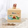 Customized Dino Dinosaur Pattern Wooden Piggy Bank Kids Money Boxes Coin Collection Case Wooden Coin Bank Child Shower Gift