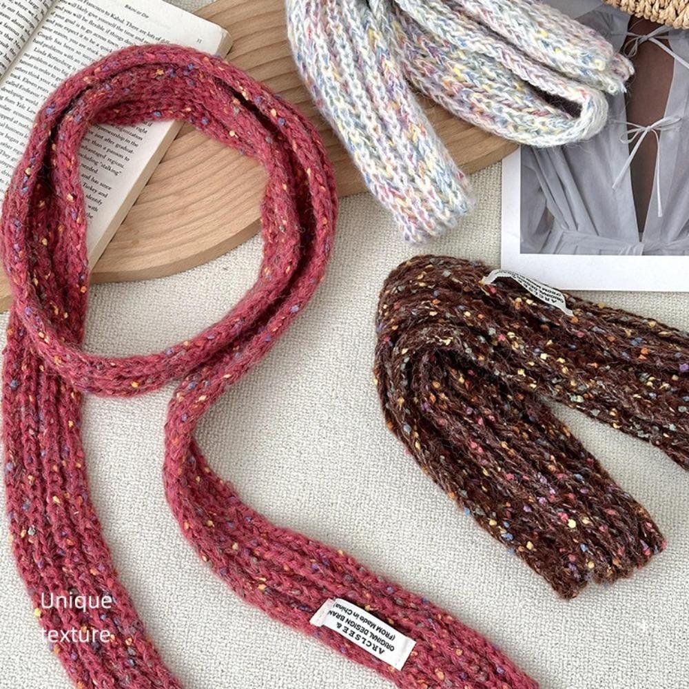 Y2K Style Long Narrow Scarves Harajuku Knitted Colorful Dot Shawl  Streetwear