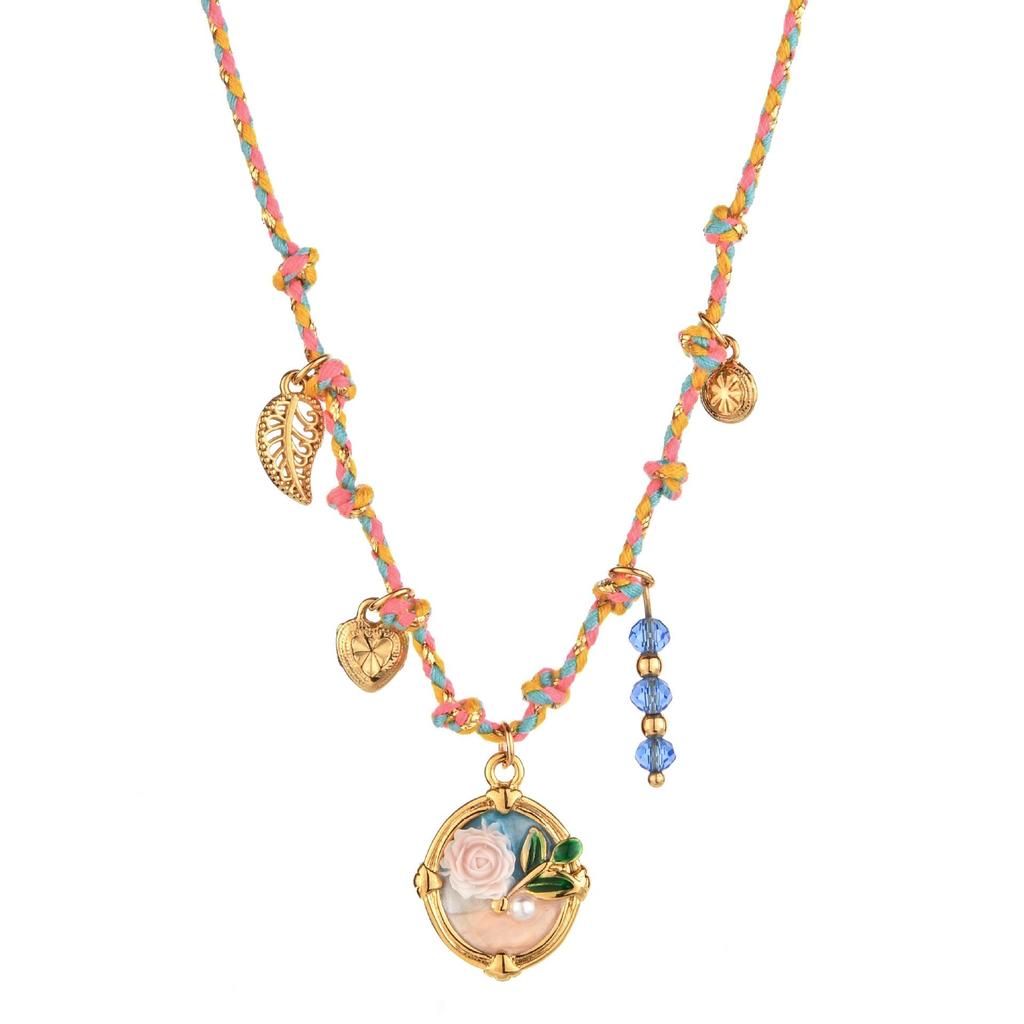 European & American DIY Multicolor Braided Rope Necklace with Stainless Steel Pendants