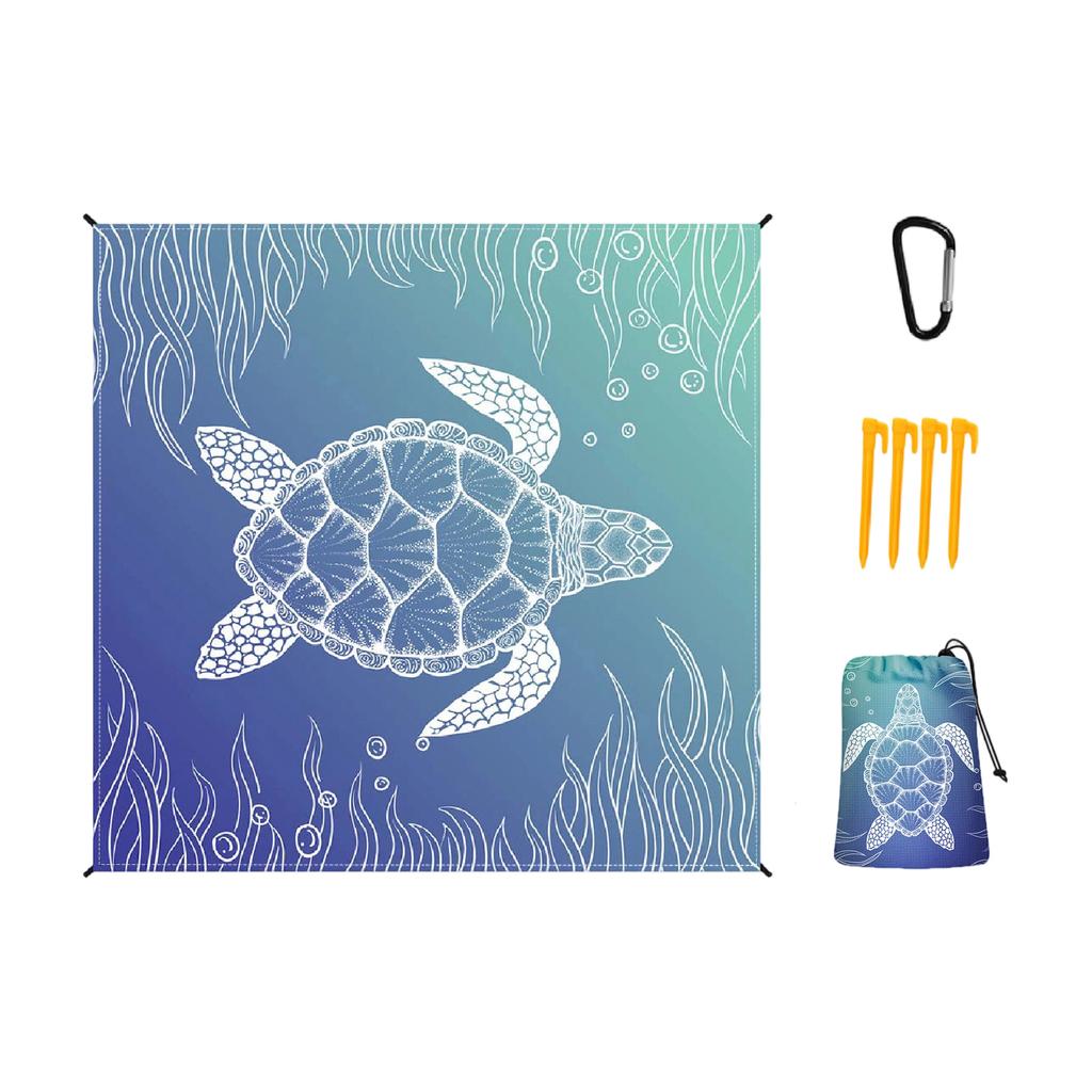 Portable Foldable Picnic Mat with Printed Pattern Lightweight Polyester Fabric Sandproof Beach Blanket with Storage Bag and Stakes for Outdoor Use