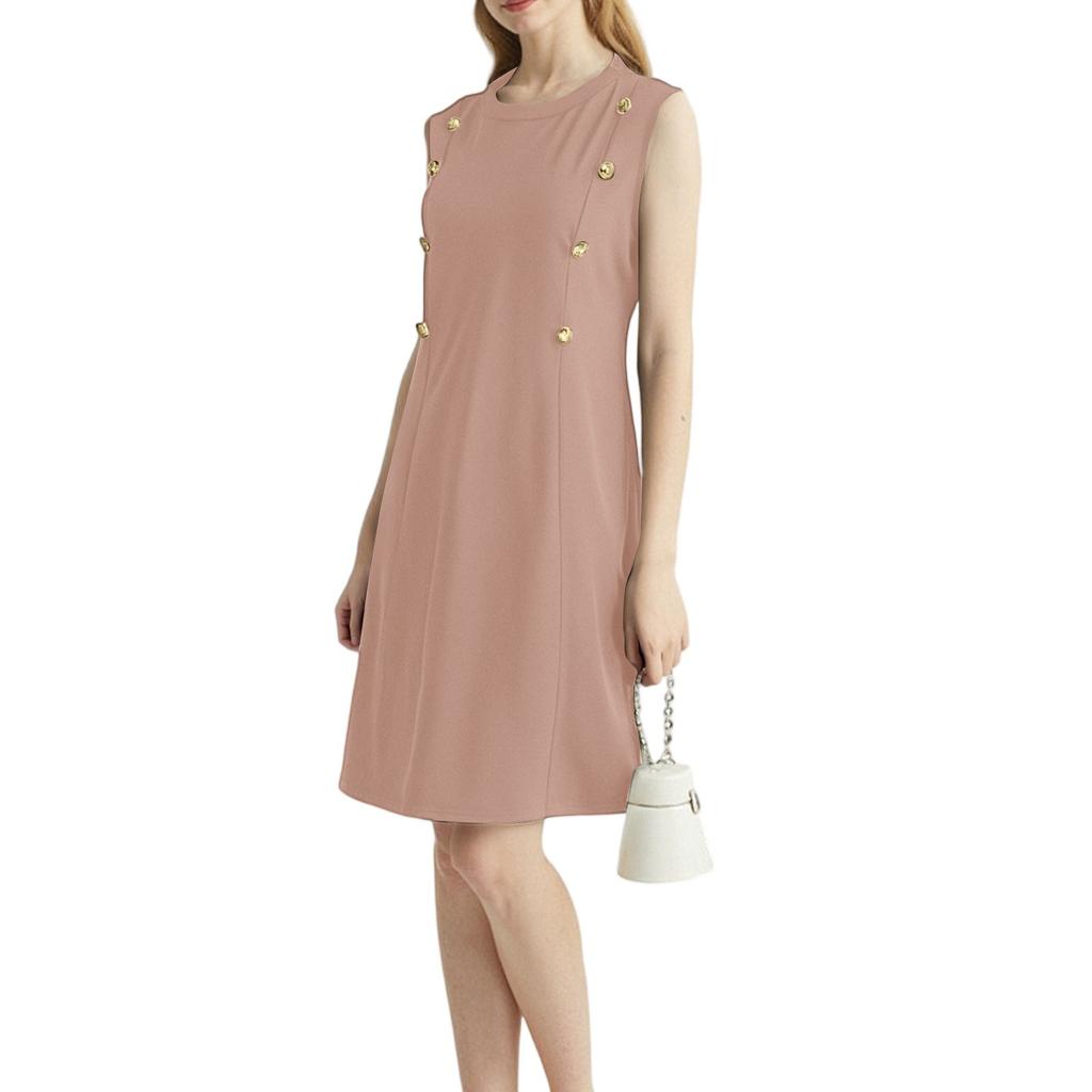 Women's Fashion Casual Double Breasted Round Neck Sleeveless Invisibility Zipper Dress