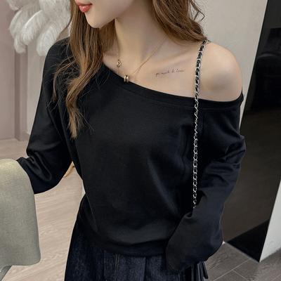 Línea A Hombro Manga Larga Sentido Senior Hombro Oblicuo Ropa para Mujer A Principios de Otoño Nuevo Estilo con una Camisa Inferior Holgada a la Moda