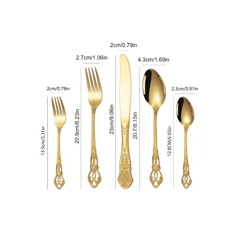 6/30pcs Gold Embossed High-end Stainless Steel Tableware Huangting Western Steak Knife and Fork Spoon Dessert Spoon and Fork