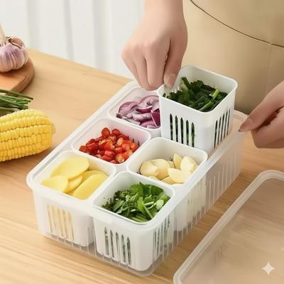 6 Compartments Container for Kitchen Storage Set -Multi Fridge Storage Boxes,