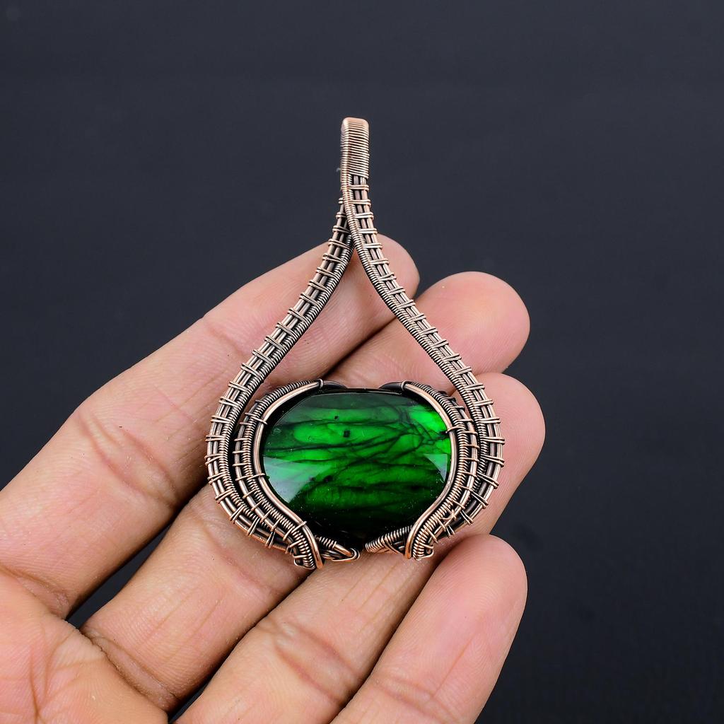 Green Flash Labradorite Handmade Gemstone Pendant, 999 Copper Wire Wrapped Pendant Antique Jewelry, For Wedding Gift