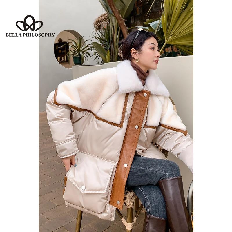 Новый пуховик женский лоскутный двусторонний мех норки искусственный воротник парка — фото 3