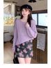 Korean Retro Floral Print A-Line Denim Mini Skirt for Women, High Waist, Slimming, Autumn/Winter Style.