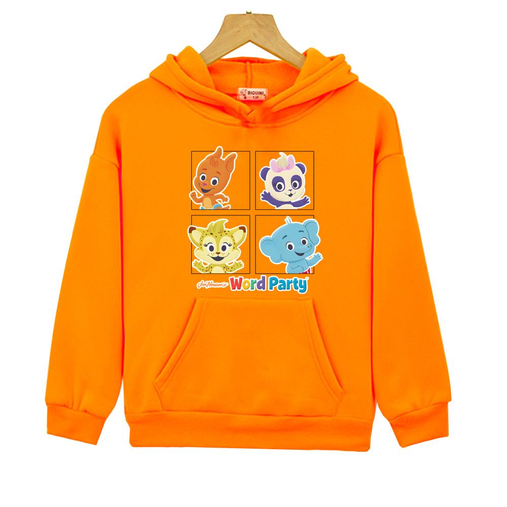 cartoon Word Party Hoodies children's Sweatshirts Kawaii Cartoon Boys/girls Clothes Fleece Autumn/Winter Streetwear High Quality