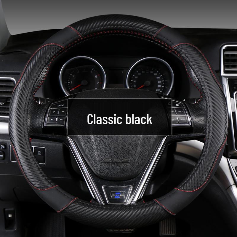 Ultra-Thin Leather Steering Wheel Cover - All-Season, Non-Slip, Sweat-Absorbent