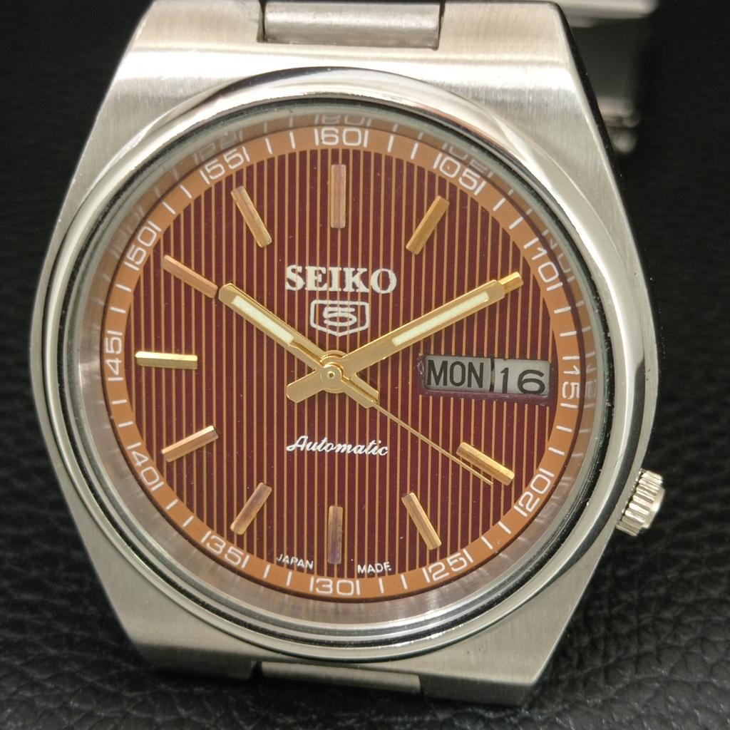 GENUINE VINTAGE SEIKO 5 AUTOMATIC 7019A JAPAN MENS BROWN DIAL WATCH A709179-1