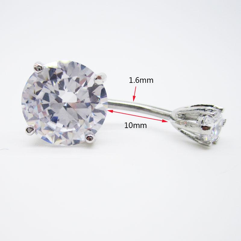Stainless Steel Round Zircon Four-Claw Navel Ring Body Piercing Stud