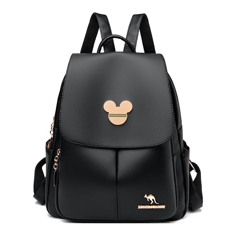 Schoolbag Kangaroo Anti-theft Backpack Women's 1011 New Fashion Versatile Soft Leather Women's Backpack Lightweight Travel Book Bag