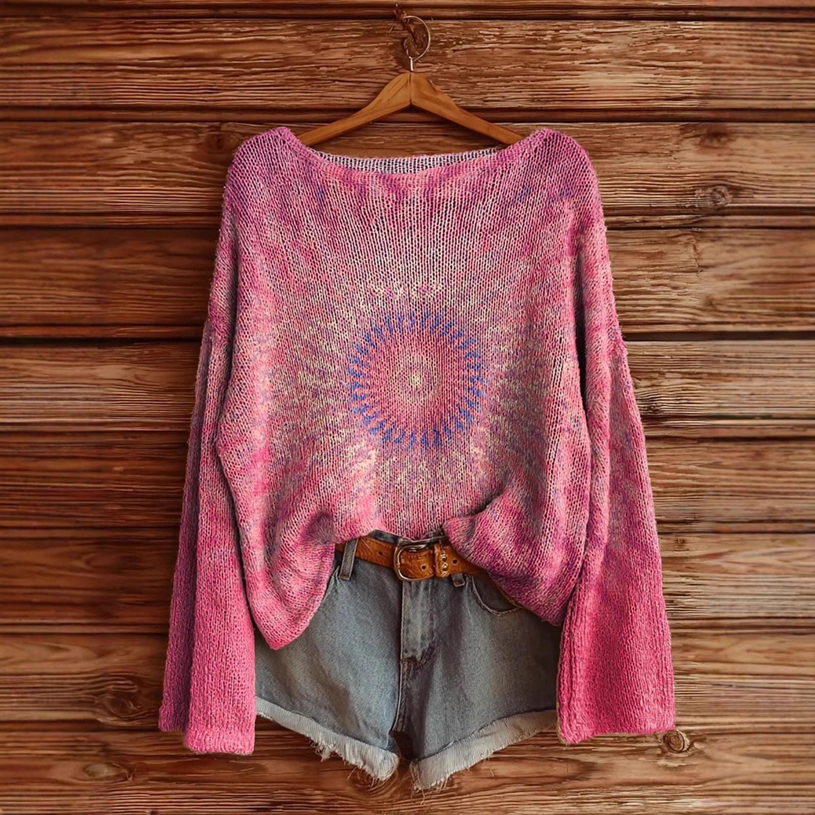 

Женский винтажный этнический свитер с цветочным принтом, повседневный пуловер XXL розовый