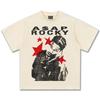T-shirt Grafica ASAP Rocky Stelle Rosse Unisex Oversize Hip Hop Rapper Casual Cotone Manica Corta Trendy Y2K Oversize per Uso Quotidiano