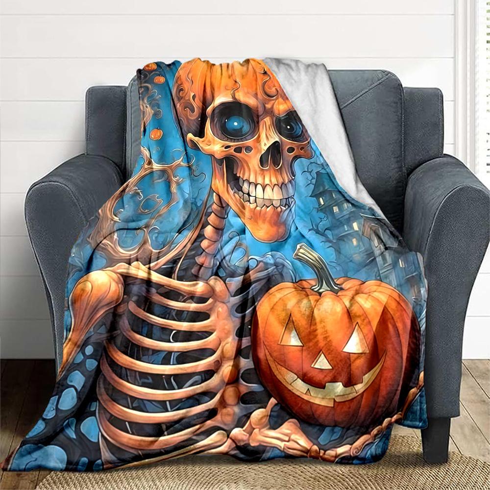 1PC Halloween Skeleton Blanket, Throw For Sofa, Bed, Travel, Camping, Livingroom, And Bed, Printing Blanket With Soft And Warm Fabric Yy250918173